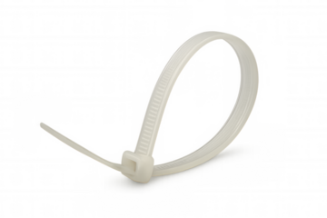 White nylon cable tie securing electrical wires, organization, and fastening solution on transparent background