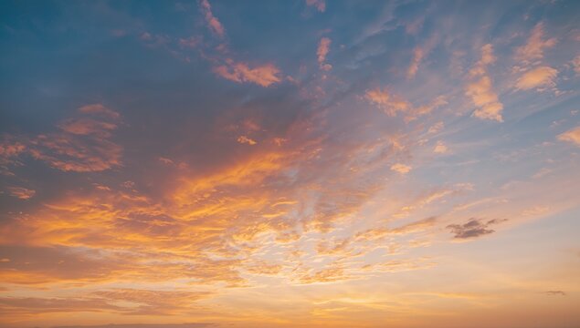 Stunning sunset sky with vibrant orange clouds creating a peaceful, inspiring atmosphere perfect for travel, mindfulness, or motivational content - Powered by Adobe