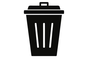 Black silhouette of a trash can with a lid and slots