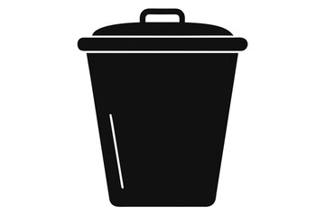 Simple black silhouette of a trash can with lid