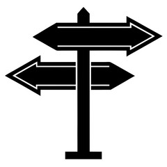 Black silhouette of a directional signpost with arrows pointing left and right
