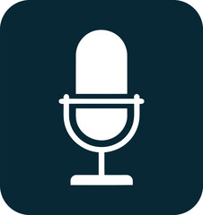 Clean Vector Illustration of a Microphone in White on a Dark Blue Rounded Square Backdrop for Podcasting or Vocal Recording