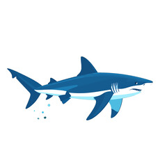 Fototapeta premium Pixel Art of a Great Blue Shark with White Belly and Sharp Teeth Isolated on a Clean White Background with Stylized Water Droplets Below