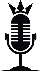 Stylish Black and White Microphone Icon with a Crown an artistic representation for music or podcasts exuding a royal or regal tone