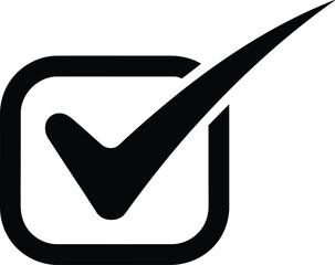 Check Mark Icon in Black and White with Square Border Indicates Completion Verification Success Done Selected Chosen Approval