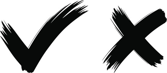 Bold Brushstrokes A Contrast of Choices the Checkmark and Cross Mark in a Graphic Depiction of Options and Selections