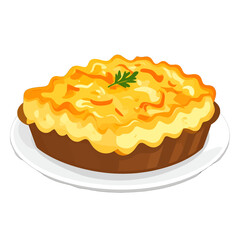 Savory Pie With Orange Filling In Brown Crust On White Plate