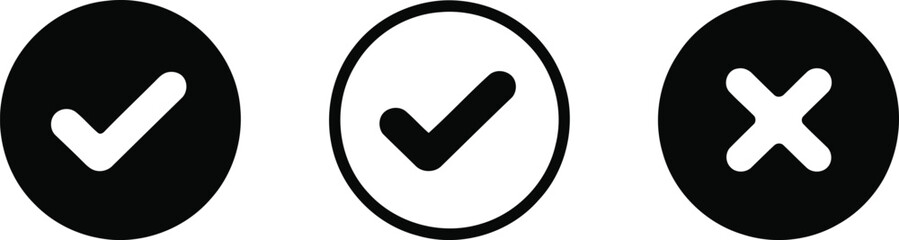 Graphic Icons of Black and White Check Marks Symbolizing Positive Confirmation and a Black X Symbolizing a Negative Confirmation and Opposition