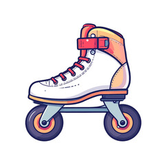 Isolated Pixel Art Illustration of a White and Red Roller Skate with Orange Accents Against a Plain Background