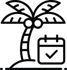 Palm Tree and Calendar Icon Depicting Tropical Vacation Plans or Travel Booking for Relaxing Getaways, Adventure, and Memorable Experiences
