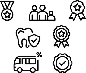 Collection of Business and Medical Icons Displaying a Variety of Visual Representations Related to Healthcare Transportation and Awards Demonstrating Important Business Principles