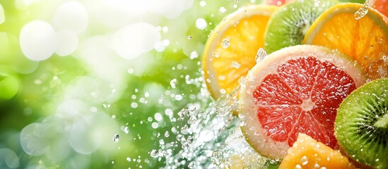 Colorful citrus fruit slices including grapefruit orange lemon and lime close-up background pattern
