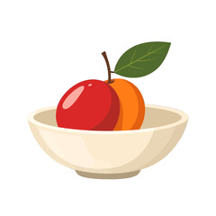Pixelated Orange and Red Fruit Blend in Cream Bowl with Green Leaf Still Life
