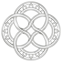 Intricate Celtic Knot Circle Design With Interlocking Loops And Ornate Border