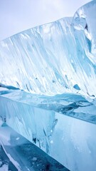 Close-up of a large, translucent ice block