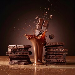 Chocolate bar exploding into liquid chocolate