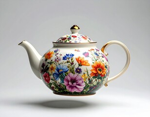 Floral teapot with gold accents