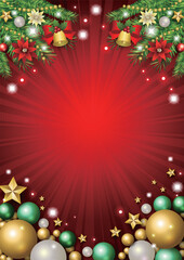 クリスマス背景、オーナメント、星、かわいい、イラスト、赤、縦