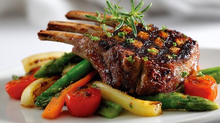 Grilled rack of lamb with vegetables