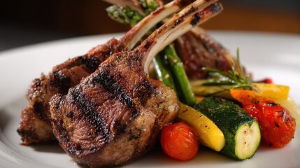 Grilled rack of lamb with vegetables