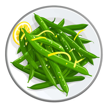 Green Beans on White Plate with Lemon and Yellow Zest Pixel Art Overhead Shot Food Presentation Healthy Dish Flat Lay