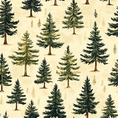 Seamless pine tree forest pattern in vintage tone, perfect for nature or outdoor design.