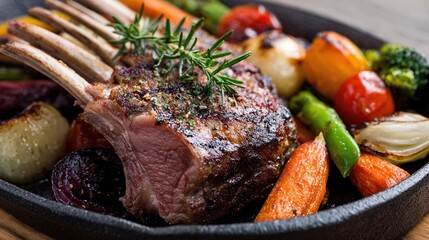 Grilled rack of lamb with vegetables
