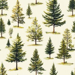 Seamless pattern of pine trees on light background, perfect for minimalist forest or nature themes.