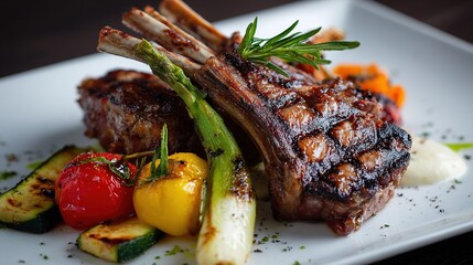 Grilled rack of lamb with vegetables