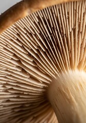 Detailed view of mushroom gills, showcasing intricate fungal structures.