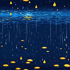 Calming water surface seamless pattern with floating yellow leaves and raindrops, perfect for nature-inspired designs.