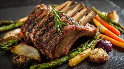 Grilled rack of lamb with vegetables