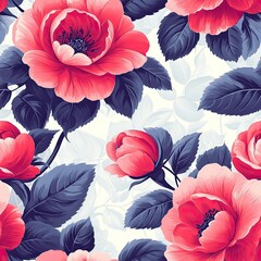 Beautiful pink rose seamless pattern with lush green leaves, perfect for elegant floral designs and fabric prints.