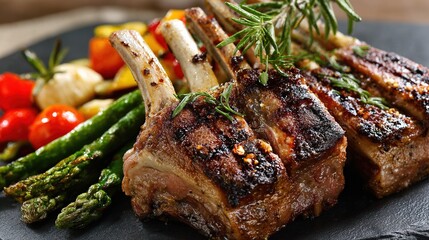 Grilled rack of lamb with vegetables