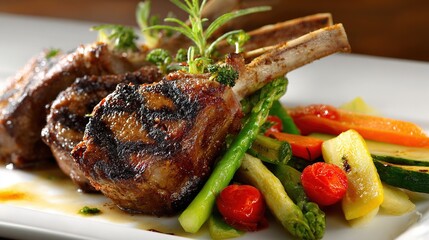 Grilled rack of lamb with vegetables
