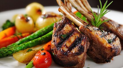 Grilled rack of lamb with vegetables