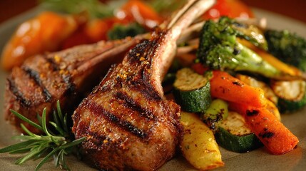 Grilled rack of lamb with vegetables