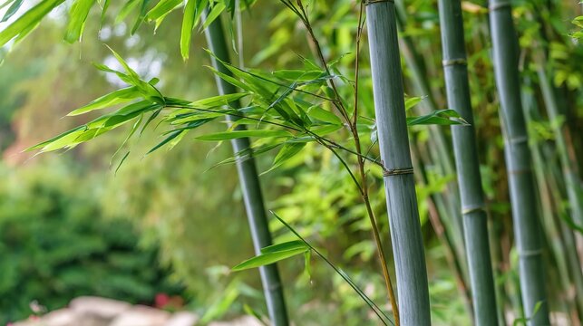 clacking. Bamboo stalks swaying and clacking in forest breeze with filtered daylight and motion blur. gardening catalogs, home-decor guides, designed for home decor and floral branding.