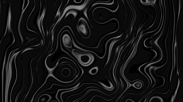 Black and white liquid marble texture with flowing wavy lines and glossy smooth surface pattern background