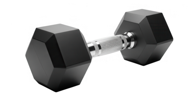 Black Hexagonal Dumbbell With Silver Handle On Dark Background