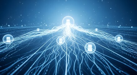 Abstract Data Streams Conceptual Network Illustration in Blue