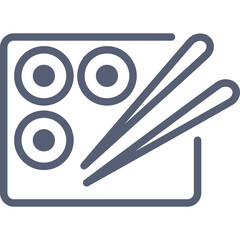 Minimalist Icon of Sushi Rolls and Chopsticks on a Plate with Transparent Background in Gray Tones