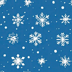 Seamless pattern of various snowflakes in white on blue background, perfect for seasonal designs and wrapping paper.