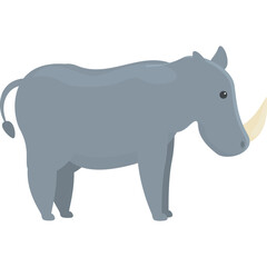 Gray Stylized Rhinoceros with Light Colored Horn Standing on Transparent Background Minimalist Design Simple Cartoon Illustration