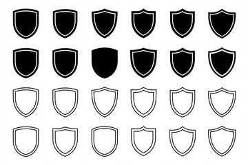 Collection of black and white shield icons in various styles
