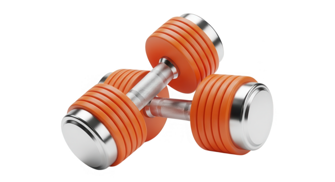 Vibrant Orange Dumbbells 3d Render Isolated On Black