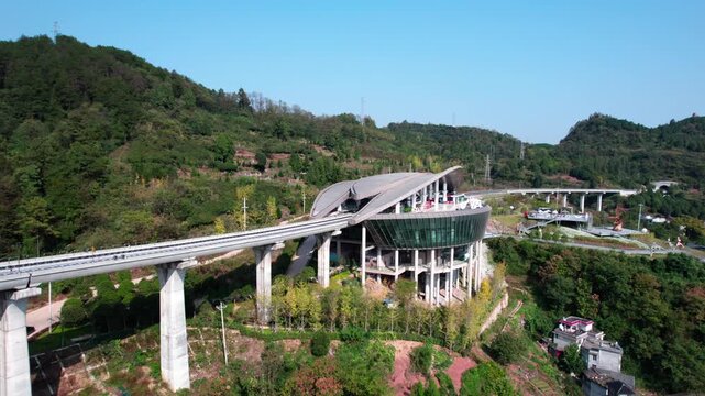 Modern architecture of mountain maglev transportation stations