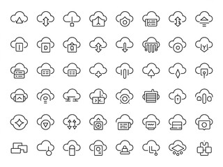 Collection of cloud computing icons with various functions and services