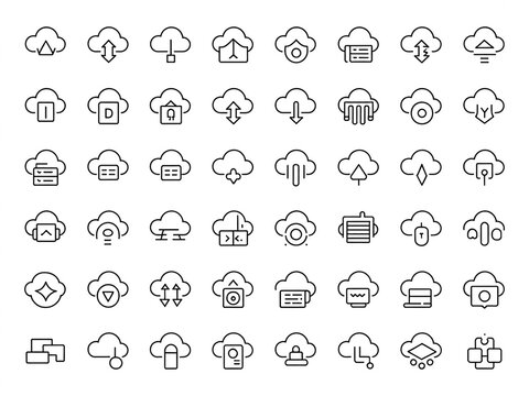 Collection of cloud computing icons with various functions and services