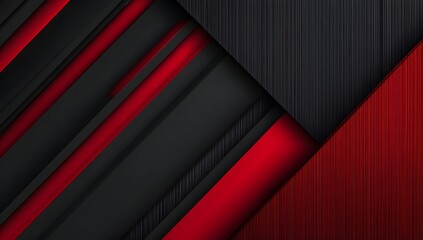 Abstract geometric background with dynamic overlapping planes of deep red and dark charcoal gray textured surfaces creating a sense of depth and movement